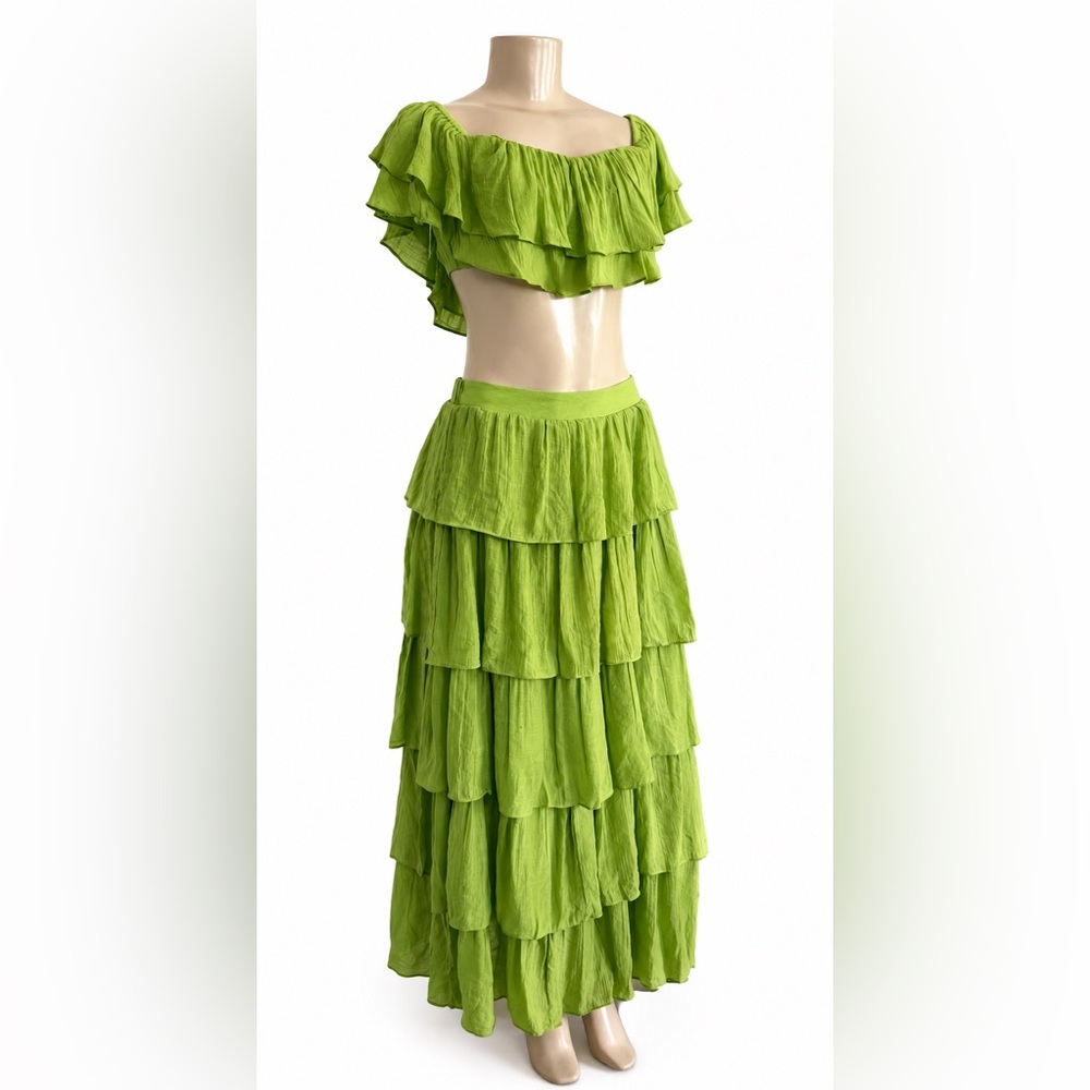 Tiered Maxi Skirt in Lime Green